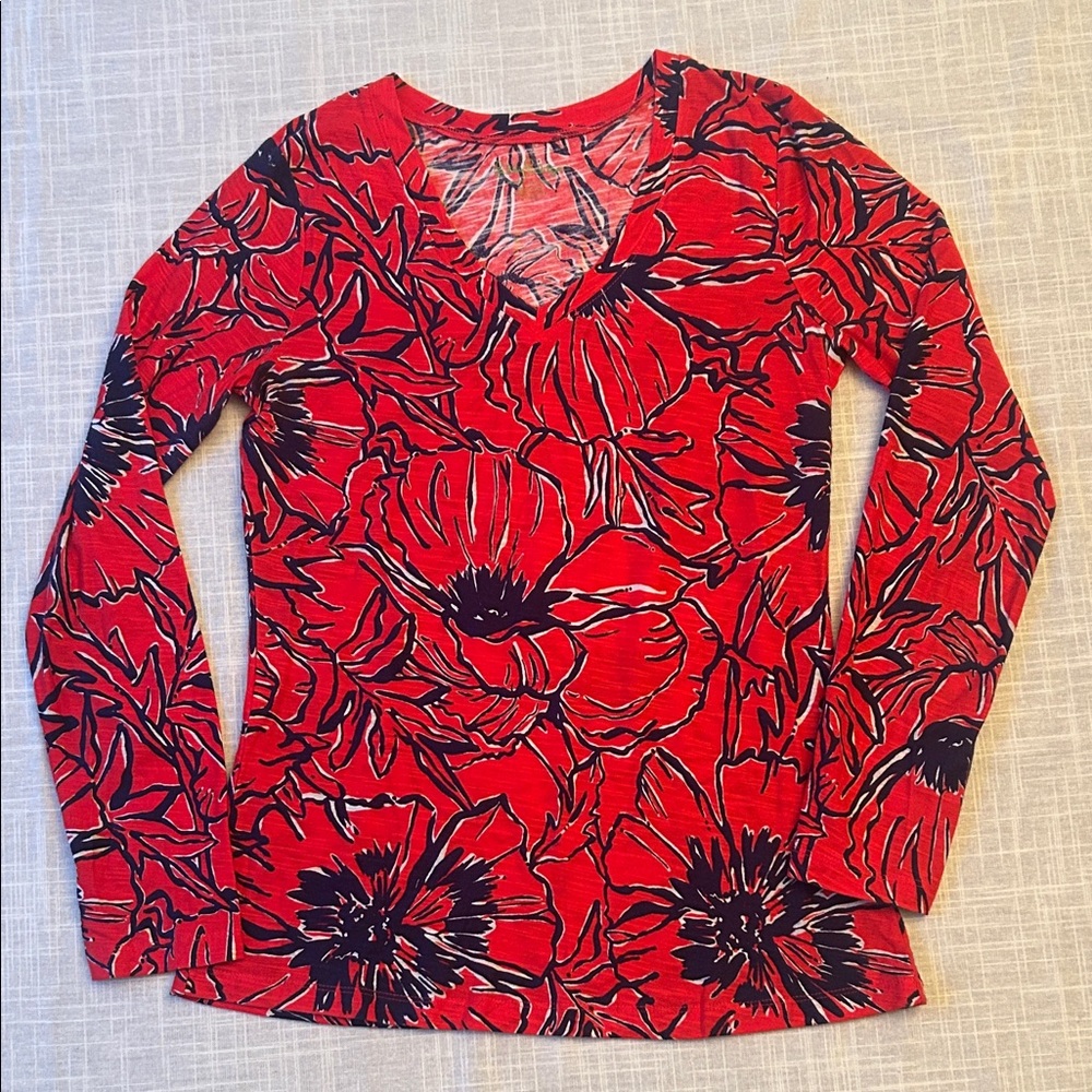 Lilly Pulitzer Floral Red and Navy Women's Top